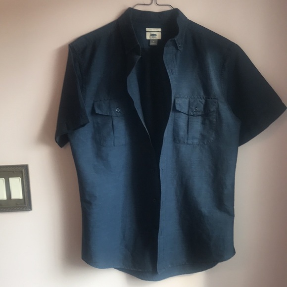 Old Navy Men’s Slim Fit Indigo Blue Button Down Short Sleeve Shirt. - Picture 2 of 10